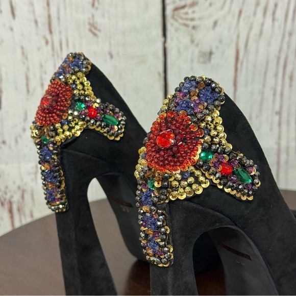 JEFFREY CAMPBELL EVA CROSS black suede platform pumps with sequins & Beads 6.5 - Picture 16 of 17